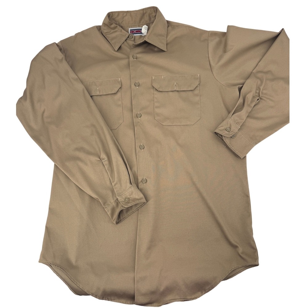 Vintage BIG MAC Work Shirt 16.5‎ Mens Jc Penny Long Sleeve Khaki USA MADE